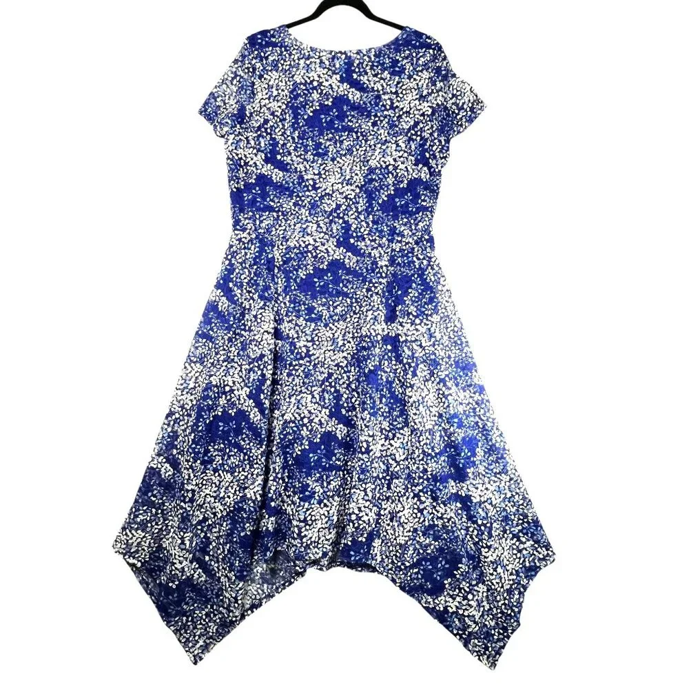 RN Studio Ronni Nicole Dress Blue Handkerchief Hem Flowy Lace Overlay Lined 16 - Picture 3 of 13